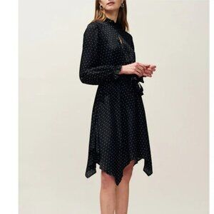 CLAUDIE PIERLOT Asymmetrical Flowing Black White Polka dot Print Dress sz 38